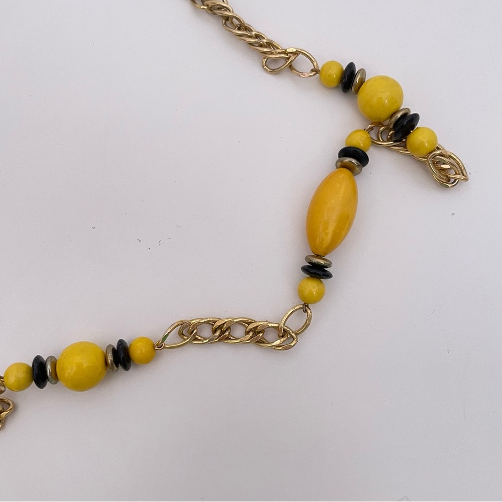 Vintage Yellow Real Wood Beaded Fall Boho Beach Summer Statement Retro Necklace - Picture 5 of 7
